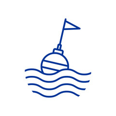 Logo Nautical. Boya de navegación lineal con olas de mar  © teracreonte