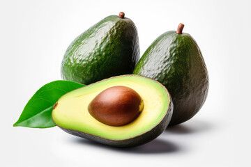 Fresh avocados isolated on white background. Generative AI.