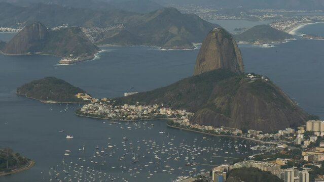 Far view of Sugarloaf Mountain and Marina da Glória at Rio de Janeiro