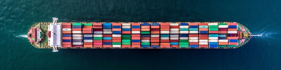 Container Ship Logistics in Open Sea - obrazy, fototapety, plakaty