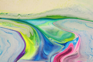 Art Abstract flow pour acrylic, ink , watercolor beige and neon color. Wave stain blot background....