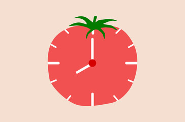 Timer clock vector, tomato timer clock, red tomato clock vector, time management vector, deadline approaching vector.