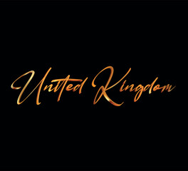 decorative 3d gold united kingdom text on black background