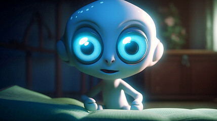 Cute Blue Alien Illustration
