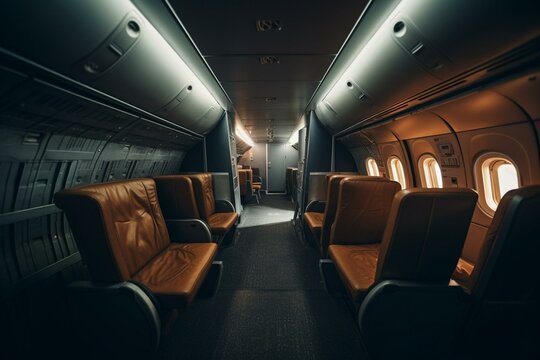 Aircraft cabin with chairs. Generative AI