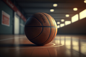Ball on basketball courtbackground. Generative AI.