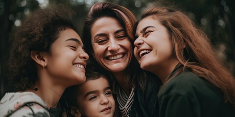Obraz premium close up of single mother with children - Generative AI
