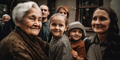 Close up of unconventional happy family groups grandmother with grandchildren- generative AI 