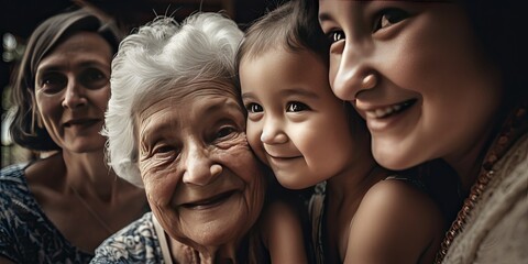 Close up of unconventional happy family groups grandmother with grandchildren- generative AI 