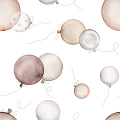 Seamless Pattern with Air Balloons. Watercolor seamless background for Kids. Cute Print for childish textile design or wallpaper. Pastel Color Happy Balloons. Pastel Color Happy Balloons. © Ekatmart