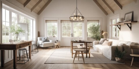 Farmhouse interior design room with beautiful lightning generative ai