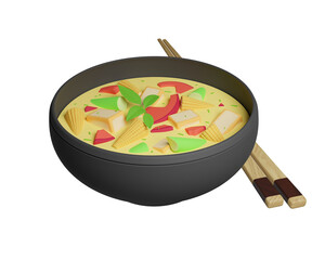 Vegan green curry with broccoli cauliflower and green beans. 3d rendering
