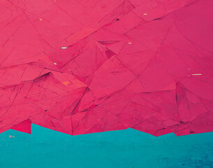 Crumpled, damaged, and distressed stylized abstract art background texture.  Worn cyan and pink grunge backdrop.