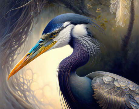 wildlife bird portrait blue heron ardea cinerea. Generative ai nature bird illustration, 