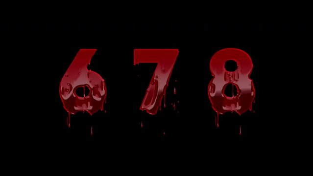 Blood Numbers 6, 7, 8 Animation Text, Alpha Channel