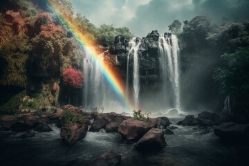 Artistic representation of a waterfall with LGBT theme. Generative AI