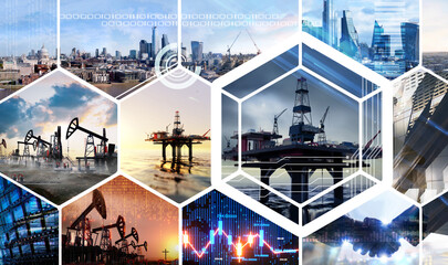 Business people analysing the data, stock market report on oil and gas prices. Financial dashboard with business intelligence key performance indicators. Oil supply industry 3D rendering illustration