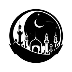 Ramadan - Black and White Isolated Icon - Vector illustration