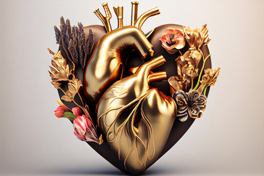Blooming anatomical human golden heart