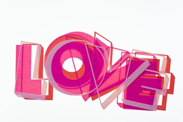 the word love composed of various letter shapes and cutouts