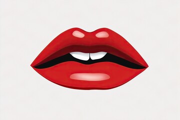 Woman's red lips, isolated on white background. AI generated.