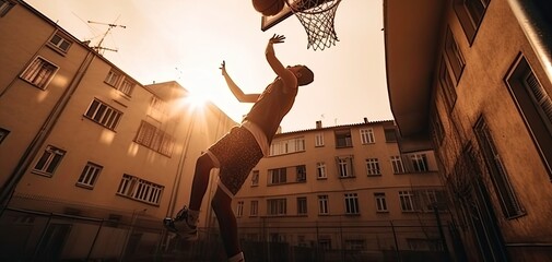 Abstract Basketball Superstar Playing Street Basketball On The Street Generative AI