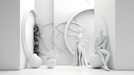 Minimalistic Fashion Scenes on White Background: 3D Render Illustrations