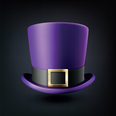 Vector 3d Realistic Purple Top Hat Icon with Black Ribbon Closeup Isolated. Classic Retro Vintage Top Hat, Vintage Gentlemans Mens Hat, Front View