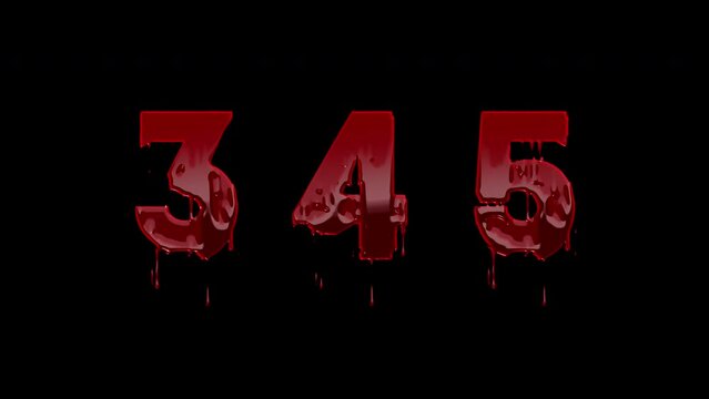 Blood Numbers 3, 4, 5 Animation Text, Alpha Channel
