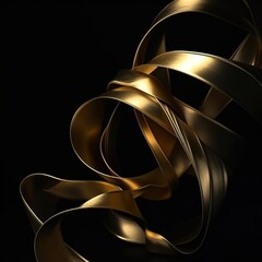 Abstract golden ribbons on a black background. generative ai