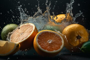 Fototapeta na wymiar Citrus fruit and water create a refreshing burst on a blank canvas. Generative AI