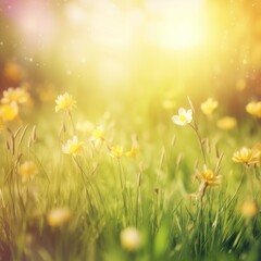 Fototapeta na wymiar spring meadow with yellow flowers. generative ai