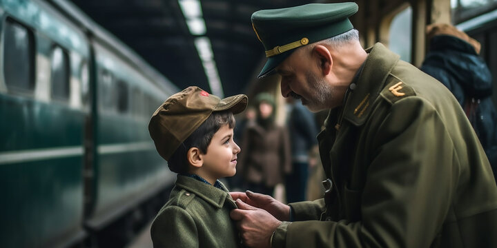 Soldat kommt heim; Wiedersehen eines Soldaten mit einem seiner Liebsten KI