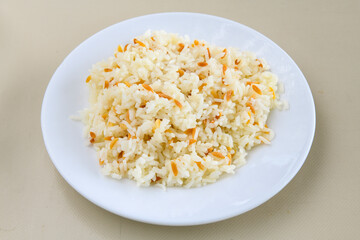 Traditional delicious Turkish food; Turkish style rice pilaf (Turkish name; Arpa sehriyeli. tavuk, kuru fasulyeli, pirinc pilavi)