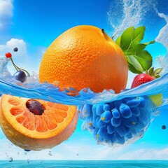 fruits on the blue background