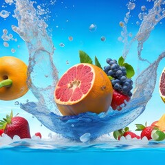 fresh fruit in water splash