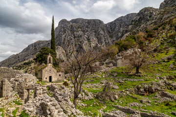 Fototapeta na wymiar Church Sveti Juraj in Kotor, Montenegro, near San Giovanni fortress in the mountains