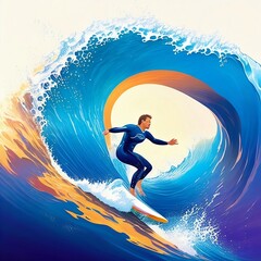 llustration of a person surfing on a wave