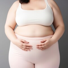 woman clutching her stomach. generative ai