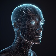 Obraz premium Futuristic rendering of a human face. Concept of artificial intelligence. generative ai