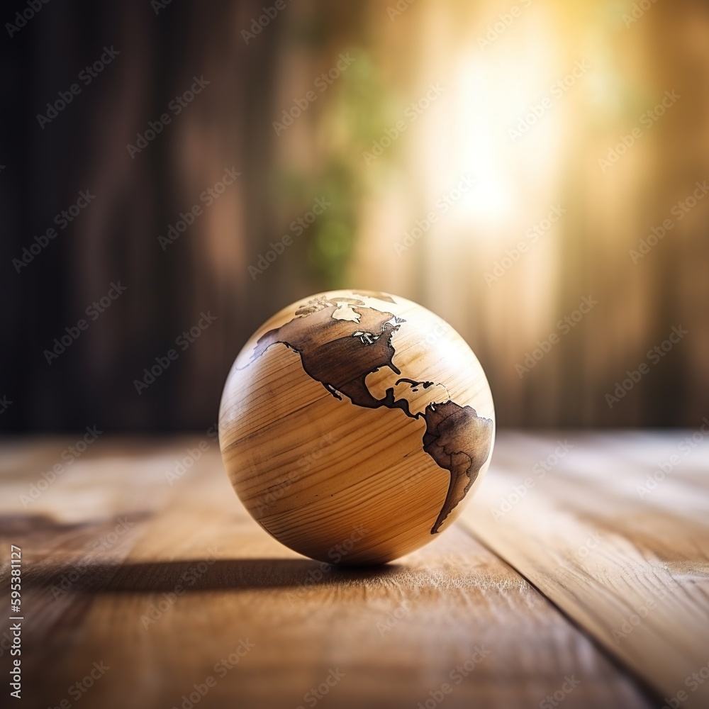 Canvas Prints Eco day, save the earth day, globe on wood table background with text space. generative ai