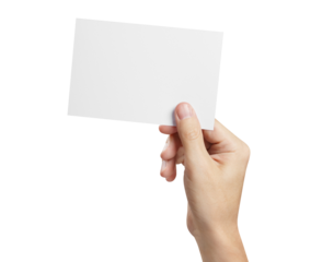 Hand holding a small sheet of paper (ticket, flyer, invitation, coupon, photocard, etc.), cut out