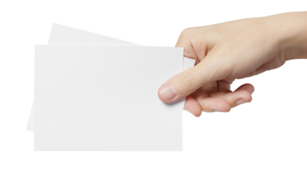 Hand holding two small sheets of paper (tickets, flyers, invitations, coupons, photocards, etc.), cut out