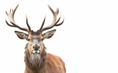 Mature Red Deer Stag isolated on white,  Created using generative AI tools.