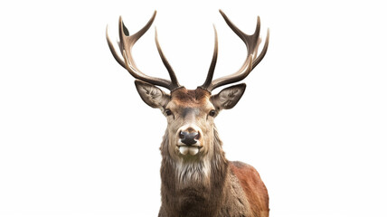 Mature Red Deer Stag isolated on white,  Created using generative AI tools.