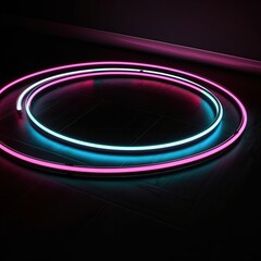Neon circle light line on ground. generative ai