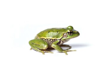 green frog resting on a white surface. Generative AI