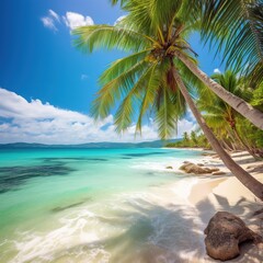Fototapeta na wymiar beach with coconut palm trees. generative ai