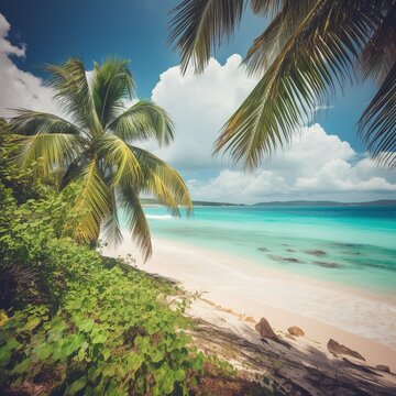 beach with palm trees. generative ai