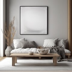 Modern living room interior with sofa and a frame. Ai Generative.